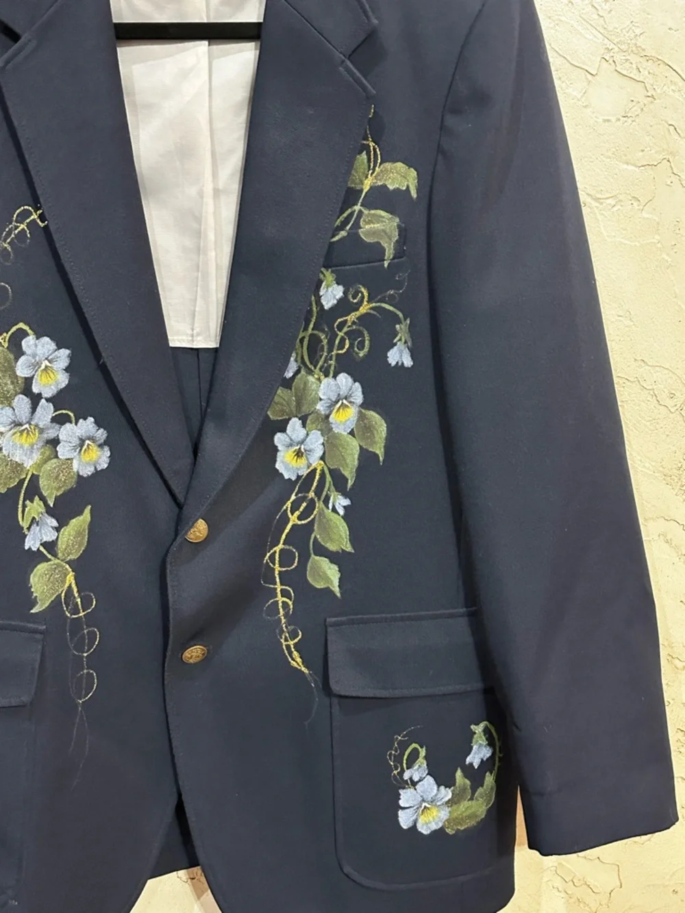 Navy Blue Hand Painted Floral Blazer size XL